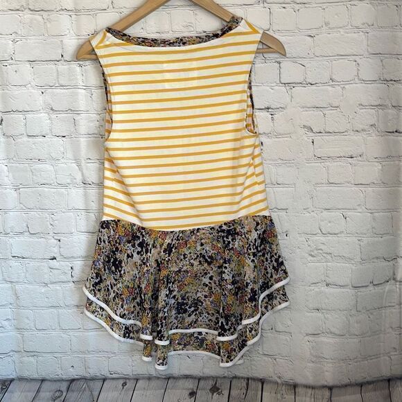 Anthropologie by Postmate Sleeveless Yellow white Stripe Floral Trim size small - Picture 4 of 8